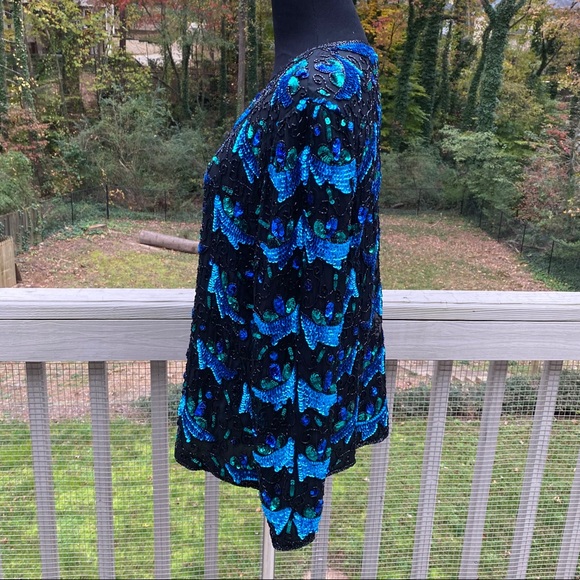 Vintage 80s Silk Sequin Blazer Jacket - Picture 5 of 12